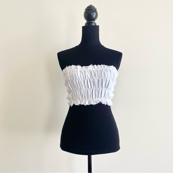 steele Tops - Steele. White Smocked Tube Top size small- white cropped tube top